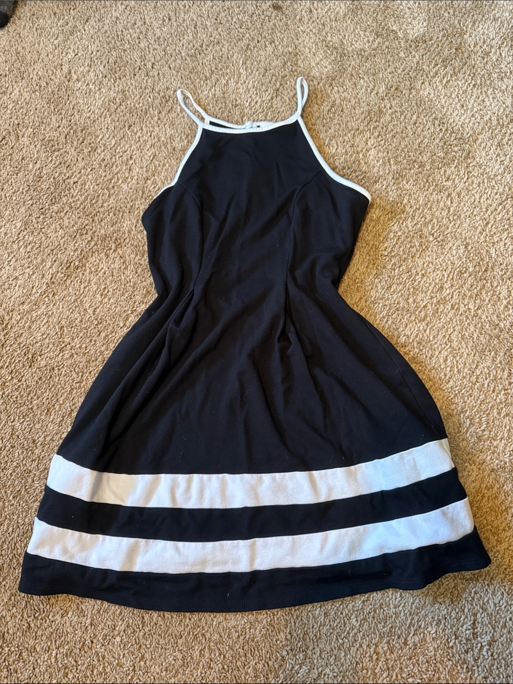 Monteau Black and White Striped Hem Spaghetti Strap Dress